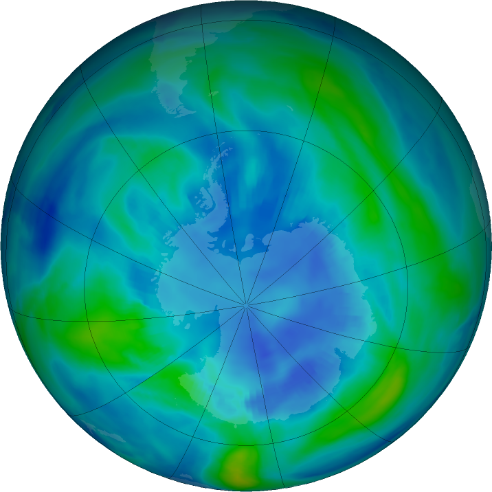 Antarctic ozone map for 15 April 2023